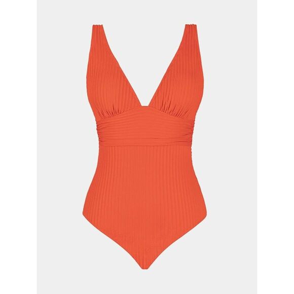 CUPSHE One Piece Swimsuit Wide Straps V Neck Ruched Textured Ribbed Twist Back - Picture 5 of 6